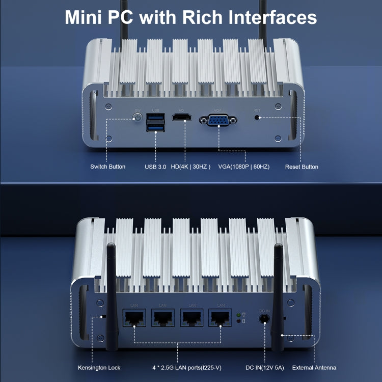 HYSTOU PO9B-J4125-4L Embedded Intel Celeron J4125 Processor Four Network Ports Mini Host, Specification:8GB+128GB - Windows Mini PCs by HYSTOU | Online Shopping UK | buy2fix