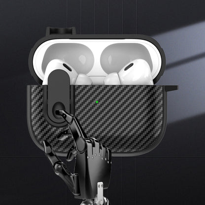 For AirPods Pro Carbon Fiber Texture Wireless Earphones Case with Security Lock(White) - For AirPods Pro by buy2fix | Online Shopping UK | buy2fix