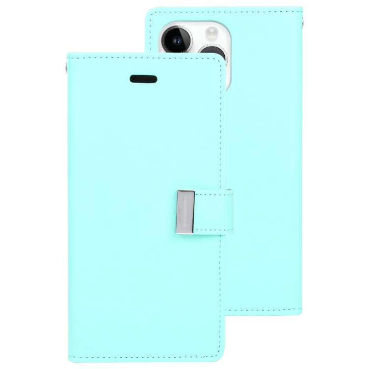 For iPhone 15 Pro Max GOOSPERY RICH DIARY Crazy Horse Texture Leather Phone Case(Mint Green) - iPhone 15 Pro Max Cases by GOOSPERY | Online Shopping UK | buy2fix