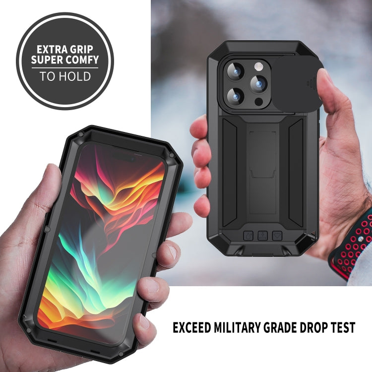 For iPhone 15 Pro Max R-JUST Sliding Camera Life Waterproof Holder Phone Case(Black) - iPhone 15 Pro Max Cases by R-JUST | Online Shopping UK | buy2fix