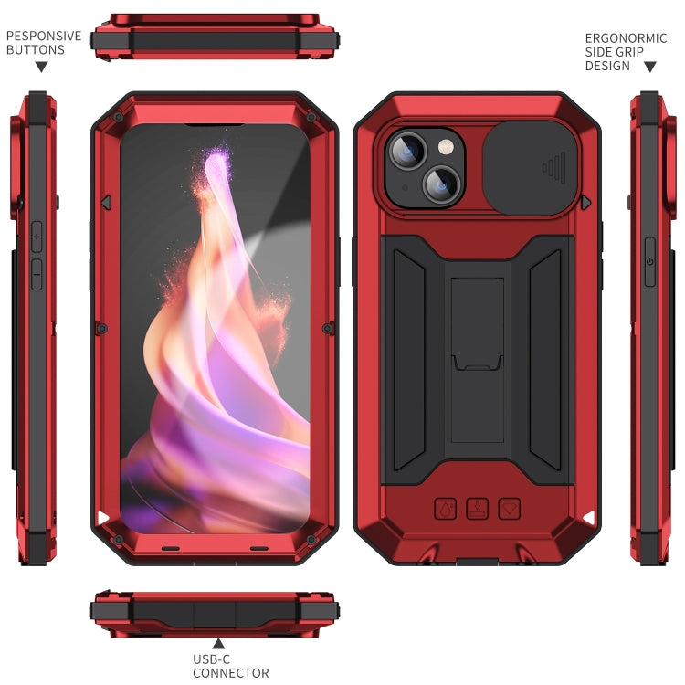 For iPhone 15 R-JUST Sliding Camera Life Waterproof Holder Phone Case(Red) - iPhone 15 Cases by R-JUST | Online Shopping UK | buy2fix