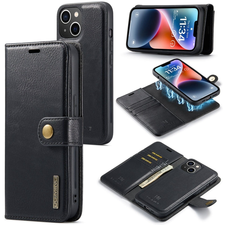 For iPhone 15 DG.MING Crazy Horse Texture Detachable Magnetic Leather Phone Case(Black) - iPhone 15 Cases by DG.MING | Online Shopping UK | buy2fix