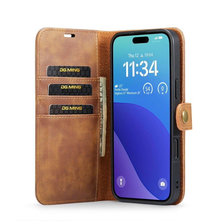 For iPhone 16 Pro DG.MING Crazy Horse Texture Detachable Magnetic Leather Phone Case(Brown) - iPhone 16 Pro Cases by DG.MING | Online Shopping UK | buy2fix