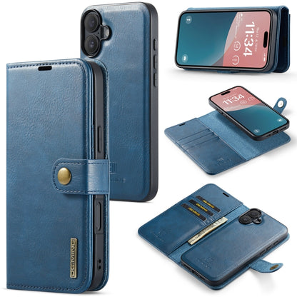 For iPhone 16 Plus DG.MING Crazy Horse Texture Detachable Magnetic Leather Phone Case(Blue) - iPhone 16 Plus Cases by DG.MING | Online Shopping UK | buy2fix