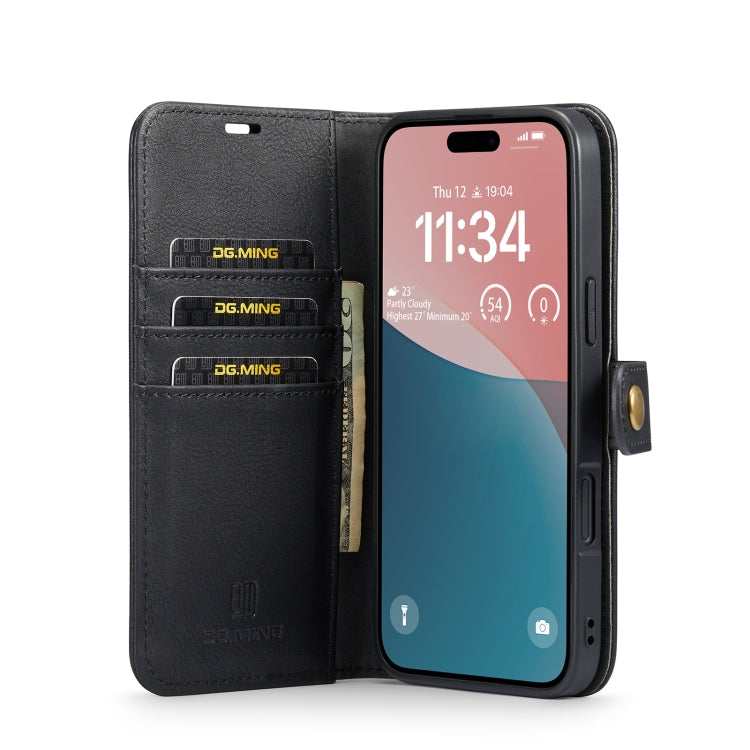 For iPhone 16 DG.MING Crazy Horse Texture Detachable Magnetic Leather Phone Case(Black) - iPhone 16 Cases by DG.MING | Online Shopping UK | buy2fix