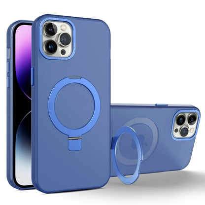 For iPhone 11 Pro MagSafe Metal Holder Frosted Translucent Phone Case(Royal Blue) - iPhone 11 Pro Max Cases by buy2fix | Online Shopping UK | buy2fix