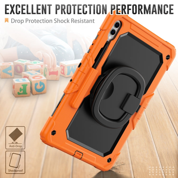 For Samsung Galaxy Tab S9+ D Type Silicone Hybrid PC Tablet Case with Handle Holder(Orange) - Galaxy Tab S9+ Cases by buy2fix | Online Shopping UK | buy2fix