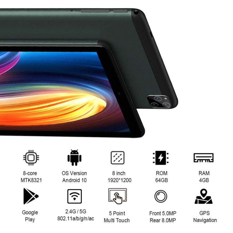 BDF P8 3G Phone Call Tablet PC 8.0 inch, 4GB+64GB, Android 10.0 MTK8321 Octa Core, Support Dual SIM, EU Plug(Black) - BDF by BDF | Online Shopping UK | buy2fix