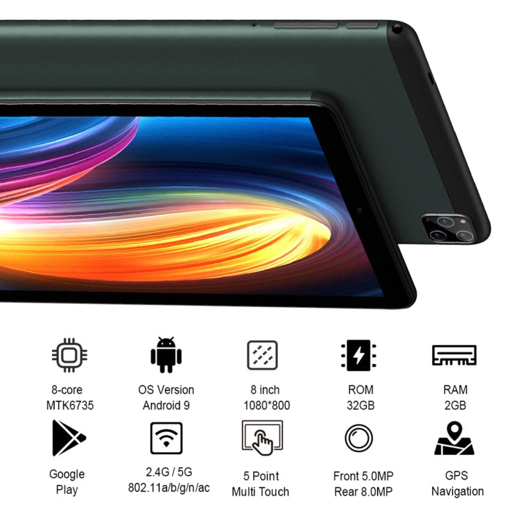 BDF P8 3G Phone Call Tablet PC 8.0 inch, 2GB+32GB, Android 9.0 MTK6735 Octa Core, Support Dual SIM, EU Plug(Grey) - BDF by BDF | Online Shopping UK | buy2fix