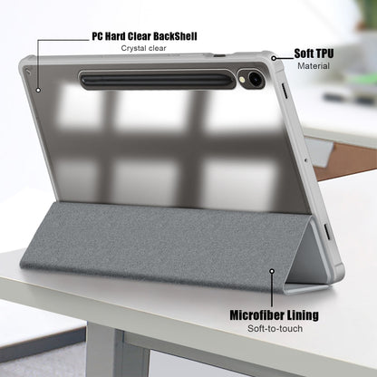 For Samsung Galaxy Tab S9 Acrylic 3-folding Smart Leather Tablet Case(Grey) - Galaxy Tab S9 Cases by buy2fix | Online Shopping UK | buy2fix