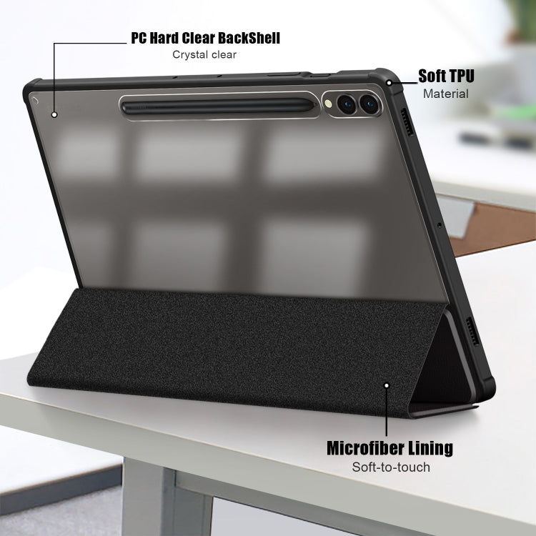 For Samsung Galaxy Tab S9+ Acrylic 3-folding Smart Leather Tablet Case(Black) - Galaxy Tab S9+ Cases by buy2fix | Online Shopping UK | buy2fix