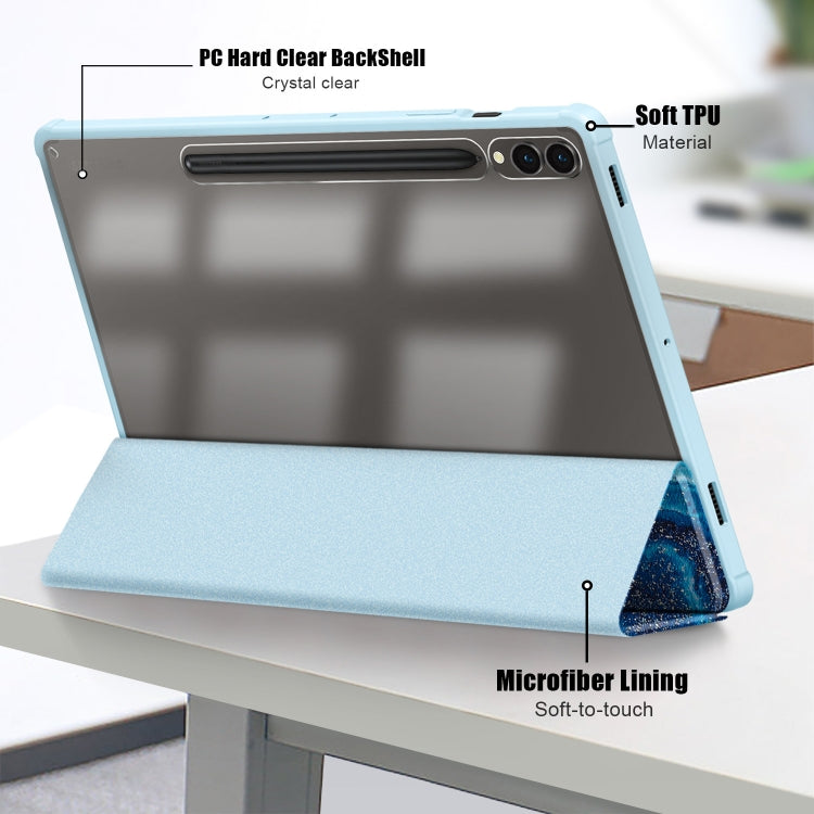 For Samsung Galaxy Tab S9+ Acrylic 3-folding Painted Smart Leather Tablet Case(Waves) - Galaxy Tab S9+ Cases by buy2fix | Online Shopping UK | buy2fix