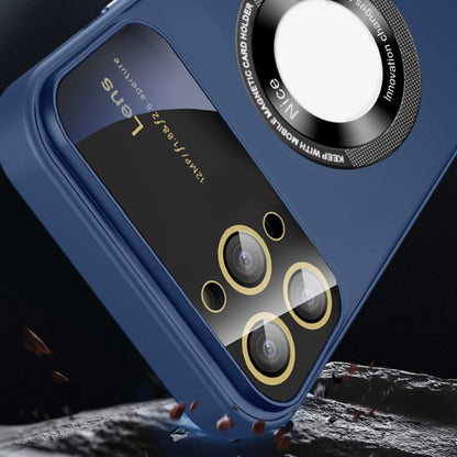 For iPhone 11 Pro Large Glass Window Magnetic Magsafe Phone Case with Lens Film(Royal Blue) - iPhone 11 Pro Cases by buy2fix | Online Shopping UK | buy2fix