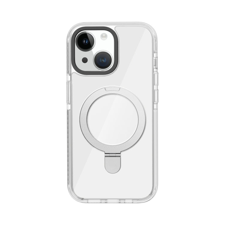 For iPhone 15 Kingsteel Wolf MagSafe Holder Transparent Phone Case(White) - iPhone 15 Cases by buy2fix | Online Shopping UK | buy2fix