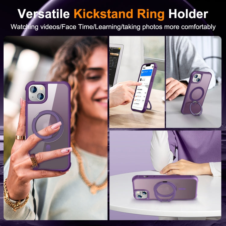 For iPhone 14 Plus MagSafe Magnetic Rotating Holder Phone Case(Purple) - iPhone 14 Plus Cases by buy2fix | Online Shopping UK | buy2fix