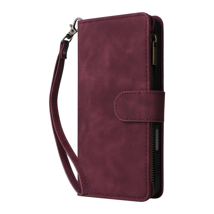 For iPhone 16 Plus Crossbody Multi-card Slot Wallet Zipper Leather Phone Case(Wine Red) - iPhone 16 Plus Cases by buy2fix | Online Shopping UK | buy2fix