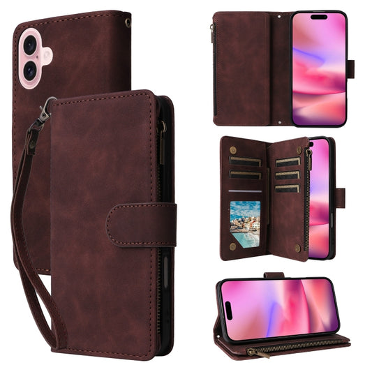 For iPhone 16 Plus Crossbody Multi-card Slot Wallet Zipper Leather Phone Case(Coffee) - iPhone 16 Plus Cases by buy2fix | Online Shopping UK | buy2fix