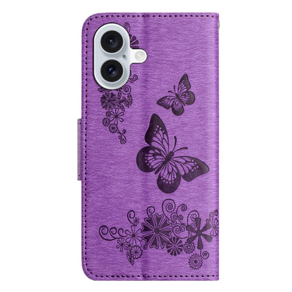 For iPhone 16 Butterfly Embossed Flip Leather Phone Case(Purple) - iPhone 16 Cases by buy2fix | Online Shopping UK | buy2fix