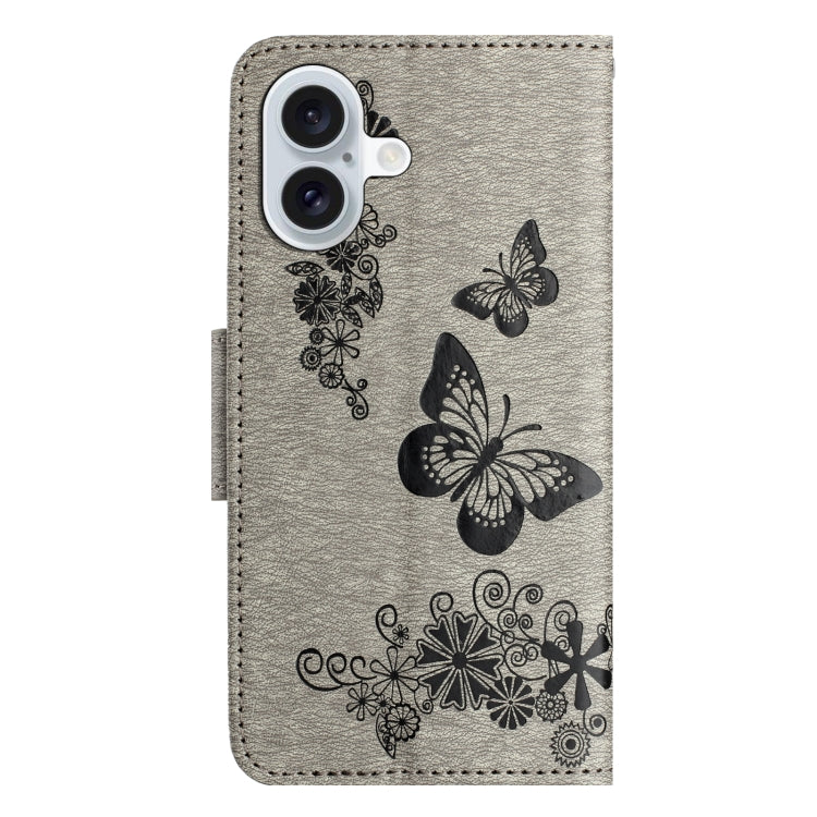 For iPhone 16 Butterfly Embossed Flip Leather Phone Case(Grey) - iPhone 16 Cases by buy2fix | Online Shopping UK | buy2fix