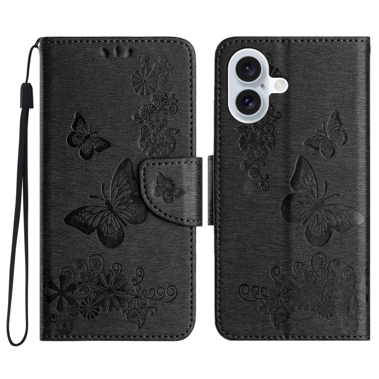 For iPhone 16 Plus Butterfly Embossed Flip Leather Phone Case(Black) - iPhone 16 Plus Cases by buy2fix | Online Shopping UK | buy2fix