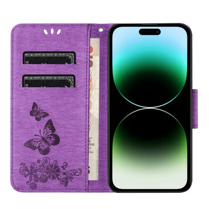 For iPhone 16 Pro Butterfly Embossed Flip Leather Phone Case(Purple) - iPhone 16 Pro Cases by buy2fix | Online Shopping UK | buy2fix