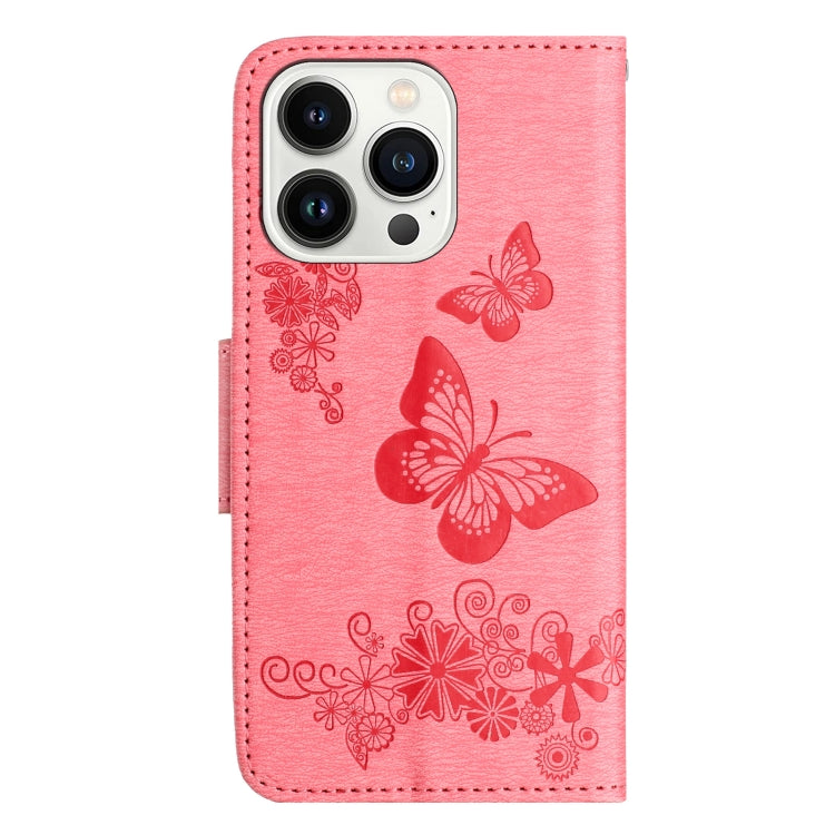 For iPhone 16 Pro Butterfly Embossed Flip Leather Phone Case(Pink) - iPhone 16 Pro Cases by buy2fix | Online Shopping UK | buy2fix