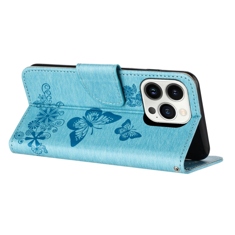 For iPhone 16 Pro Butterfly Embossed Flip Leather Phone Case(Blue) - iPhone 16 Pro Cases by buy2fix | Online Shopping UK | buy2fix