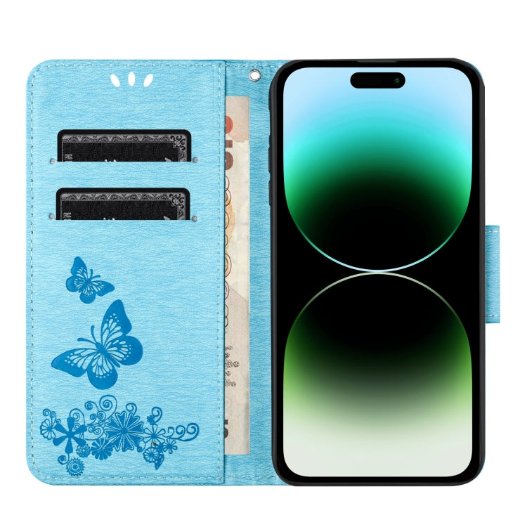 For iPhone 16 Pro Butterfly Embossed Flip Leather Phone Case(Blue) - iPhone 16 Pro Cases by buy2fix | Online Shopping UK | buy2fix