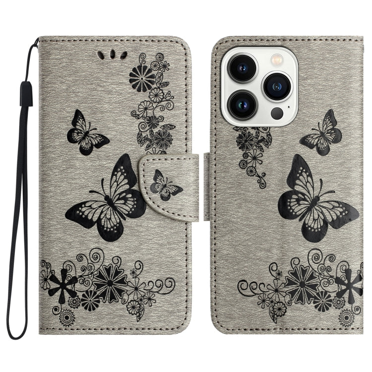 For iPhone 16 Pro Max Butterfly Embossed Flip Leather Phone Case(Grey) - iPhone 16 Pro Max Cases by buy2fix | Online Shopping UK | buy2fix