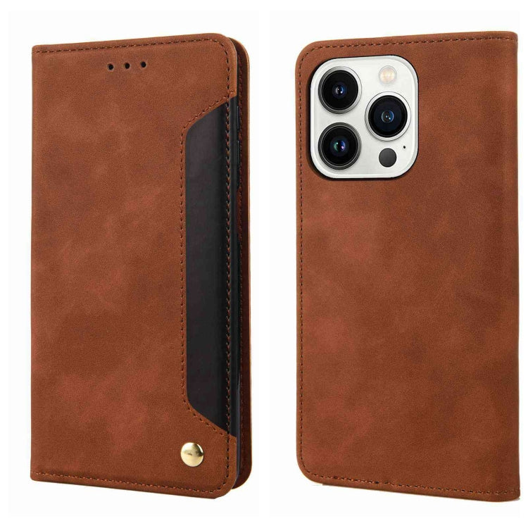 For iPhone 16 Pro Skin Feel Splicing Leather Phone Case(Brown) - iPhone 16 Pro Cases by buy2fix | Online Shopping UK | buy2fix