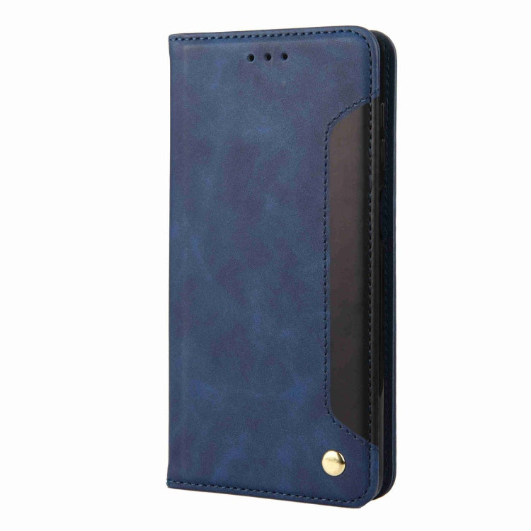 For iPhone 16 Plus Skin Feel Splicing Leather Phone Case(Blue) - iPhone 16 Plus Cases by buy2fix | Online Shopping UK | buy2fix