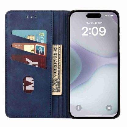 For iPhone 16 Plus Skin Feel Splicing Leather Phone Case(Blue) - iPhone 16 Plus Cases by buy2fix | Online Shopping UK | buy2fix