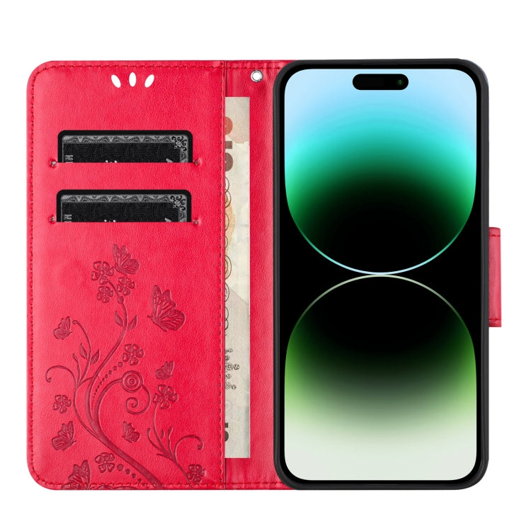 For iPhone 16 Pro Max Butterfly Flower Pattern Flip Leather Phone Case(Red) - iPhone 16 Pro Max Cases by buy2fix | Online Shopping UK | buy2fix