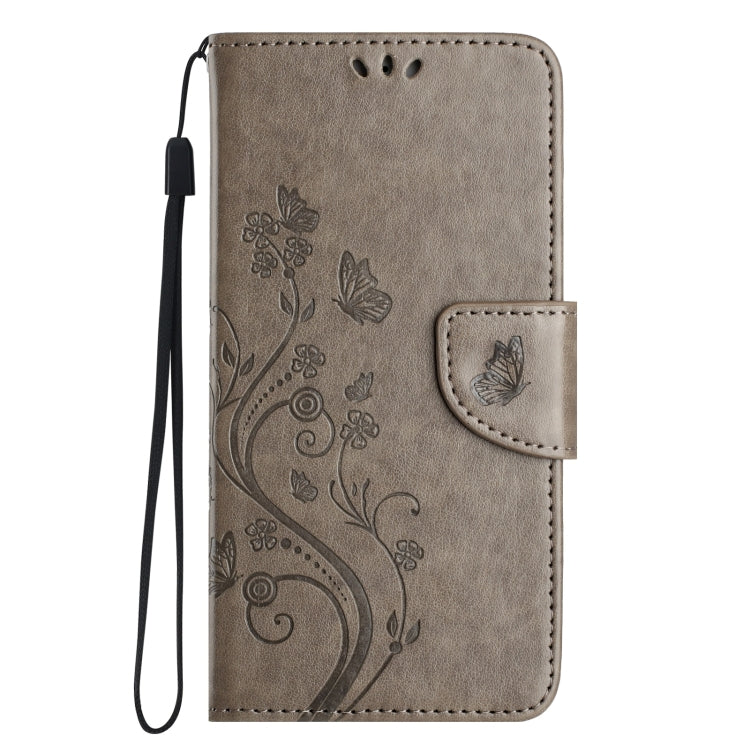 For iPhone 16 Butterfly Flower Pattern Flip Leather Phone Case(Grey) - iPhone 16 Cases by buy2fix | Online Shopping UK | buy2fix