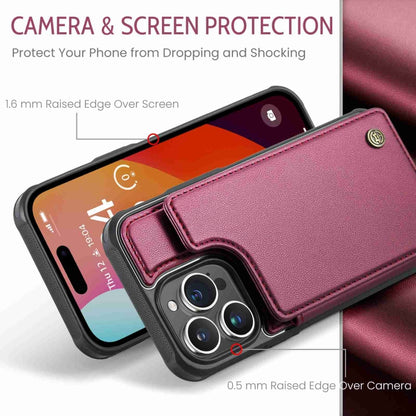 For iPhone 15 Pro CaseMe C22 Card Slots Holder RFID Anti-theft Phone Case(Wine Red) - iPhone 15 Pro Cases by CaseMe | Online Shopping UK | buy2fix