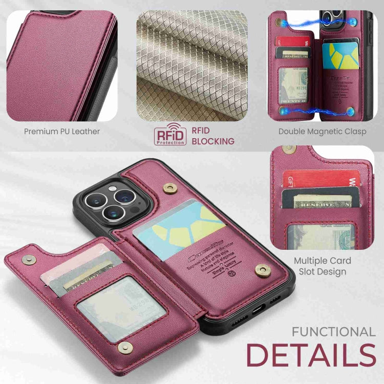 For iPhone 15 Pro CaseMe C22 Card Slots Holder RFID Anti-theft Phone Case(Wine Red) - iPhone 15 Pro Cases by CaseMe | Online Shopping UK | buy2fix