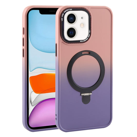 For iPhone 11 Gradient MagSafe Holder Liquid TPU Hybrid PC Phone Case(Pink Purple) - iPhone 11 Cases by buy2fix | Online Shopping UK | buy2fix