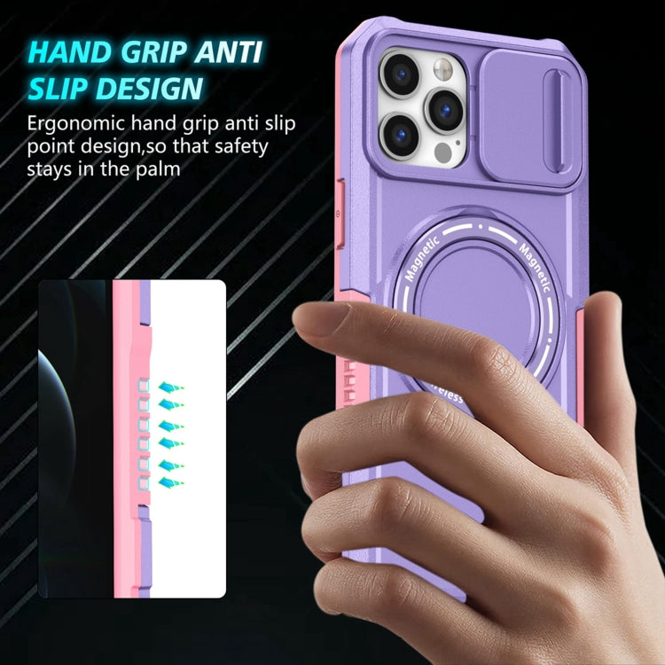 For iPhone 12 Pro Max Sliding Camshield Magsafe Holder TPU Hybrid PC Phone Case(Pink Purple) - iPhone 12 Pro Max Cases by buy2fix | Online Shopping UK | buy2fix