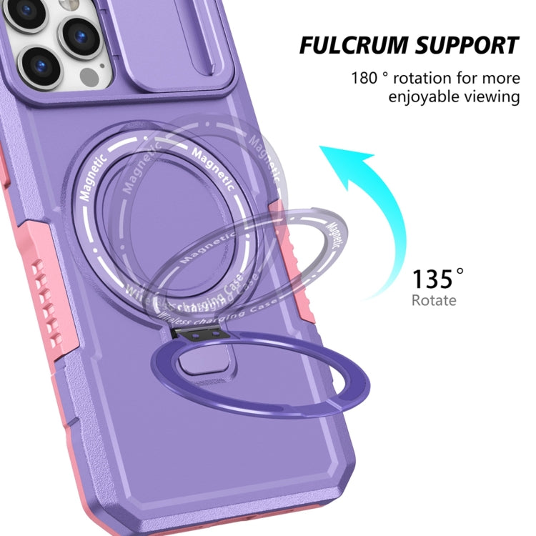 For iPhone 12 Pro Max Sliding Camshield Magsafe Holder TPU Hybrid PC Phone Case(Pink Purple) - iPhone 12 Pro Max Cases by buy2fix | Online Shopping UK | buy2fix