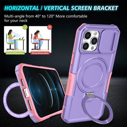 For iPhone 12 Pro Max Sliding Camshield Magsafe Holder TPU Hybrid PC Phone Case(Pink Purple) - iPhone 12 Pro Max Cases by buy2fix | Online Shopping UK | buy2fix