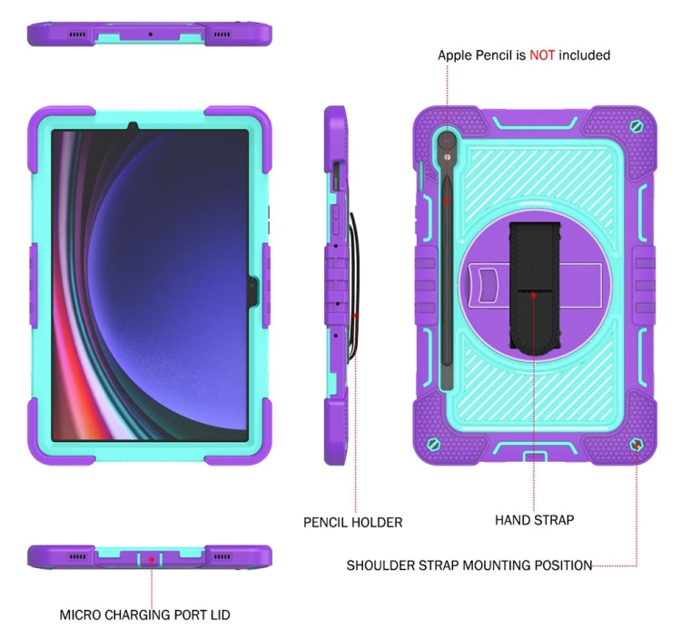 For Samsung Galaxy Tab S9 360 Degree Rotation PC Contrast Silicone Tablet Case(Purple + Mint Green) - Galaxy Tab S9 Cases by buy2fix | Online Shopping UK | buy2fix