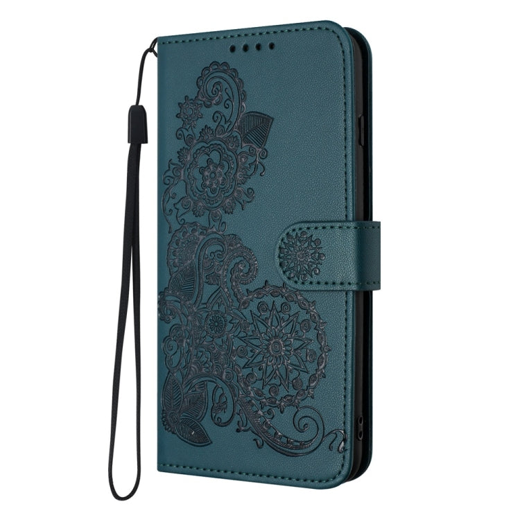 For Motorola Moto G Power 5G 2024 Datura Flower Embossed Flip Leather Phone Case(Dark Green) - Motorola Cases by buy2fix | Online Shopping UK | buy2fix