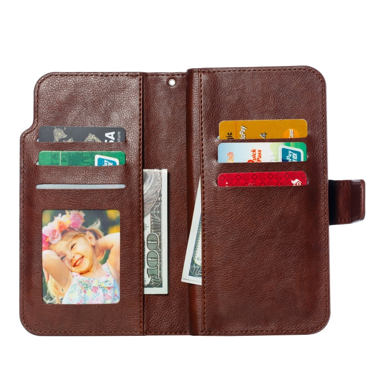 For iPhone 16 Tri-Fold 9-Card Wallets Leather Phone Case(Brown) - iPhone 16 Cases by buy2fix | Online Shopping UK | buy2fix