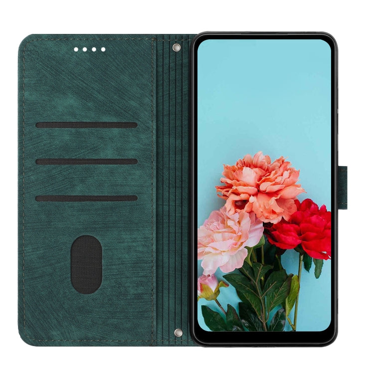 For Motorola Moto G Power 5G 2024 Skin Feel Stripe Pattern Leather Phone Case with Lanyard(Green) - Motorola Cases by buy2fix | Online Shopping UK | buy2fix