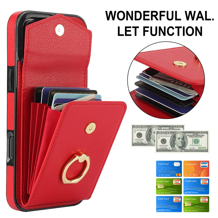 For iPhone 16 Pro Max Ring Holder RFID Card Slot Phone Case(Red) - iPhone 16 Pro Max Cases by buy2fix | Online Shopping UK | buy2fix