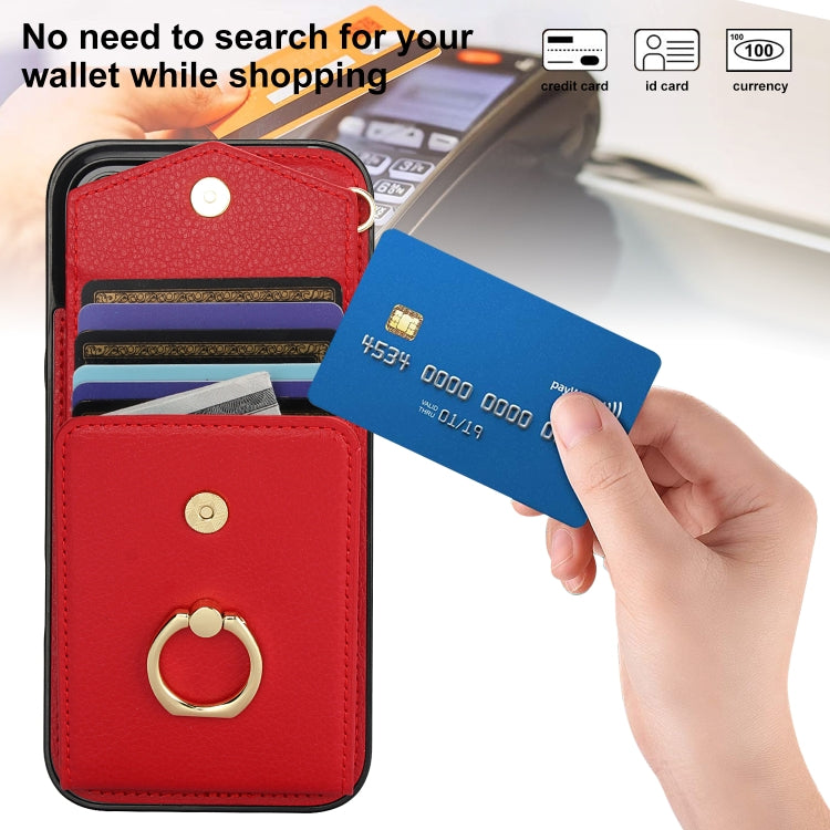 For iPhone 16 Pro Ring Holder RFID Card Slot Phone Case(Red) - iPhone 16 Pro Cases by buy2fix | Online Shopping UK | buy2fix