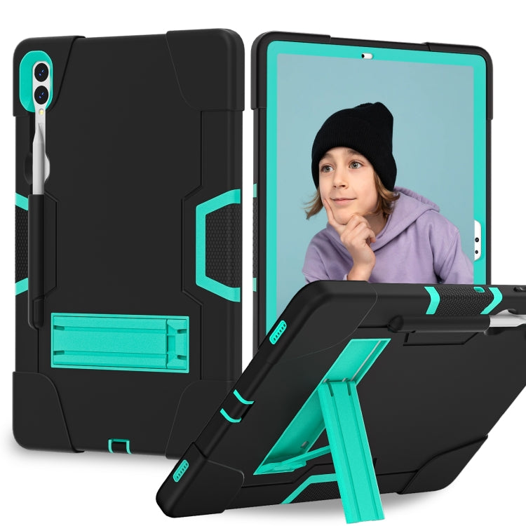 For Samsung Galaxy Tab S9+ Contrast Color Silicone PC Tablet Case with Holder(Black + Mint Green) - Galaxy Tab S9+ Cases by buy2fix | Online Shopping UK | buy2fix