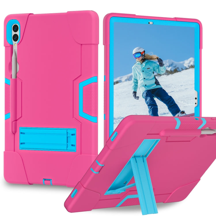 For Samsung Galaxy Tab S9+ Contrast Color Silicone PC Tablet Case with Holder(Rose Red + Blue) - Galaxy Tab S9+ Cases by buy2fix | Online Shopping UK | buy2fix