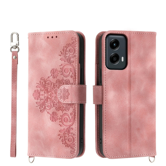 For Motorola Moto G Stylus 5G 2024 Skin-feel Flowers Embossed Wallet Leather Phone Case(Pink) - Motorola Cases by buy2fix | Online Shopping UK | buy2fix