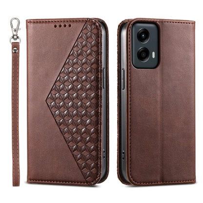 For Motorola Moto G Stylus 5G 2024 Cubic Grid Calf Texture Magnetic Leather Phone Case(Brown) - Motorola Cases by buy2fix | Online Shopping UK | buy2fix